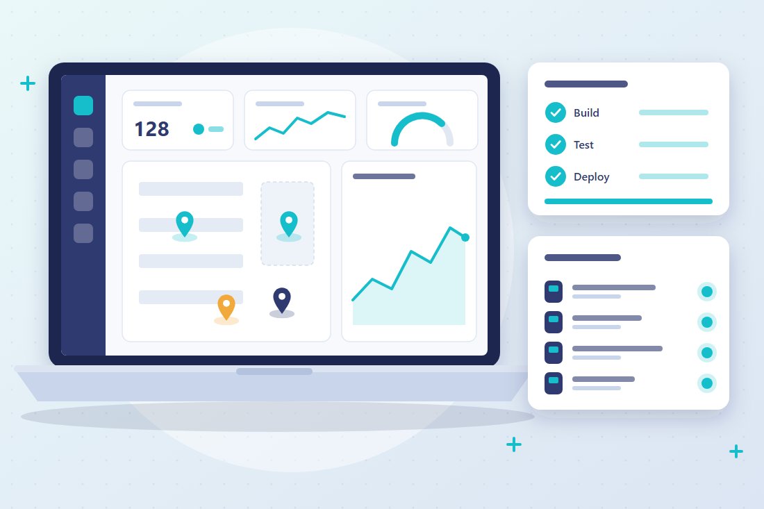 Dashboard web con dispositivi IoT online, flussi di dati in tempo reale e pipeline di rilascio completata